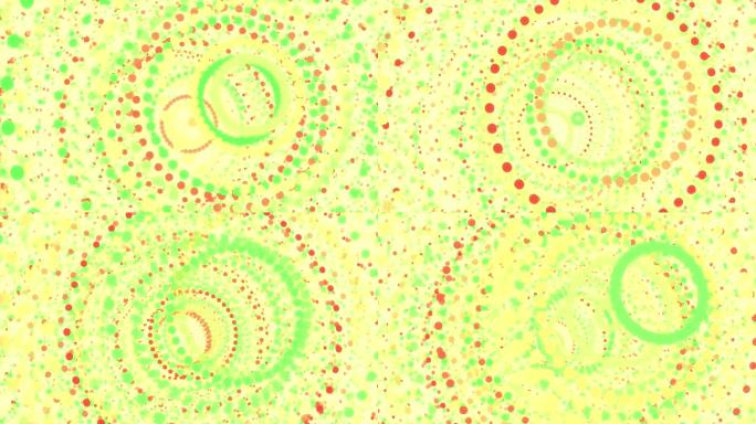 绿黄红漂亮的圆圈重叠令人印象深刻的设计。甜美的彩色环运动动画。可爱的颜色圆充满活力的行动创意背景。可