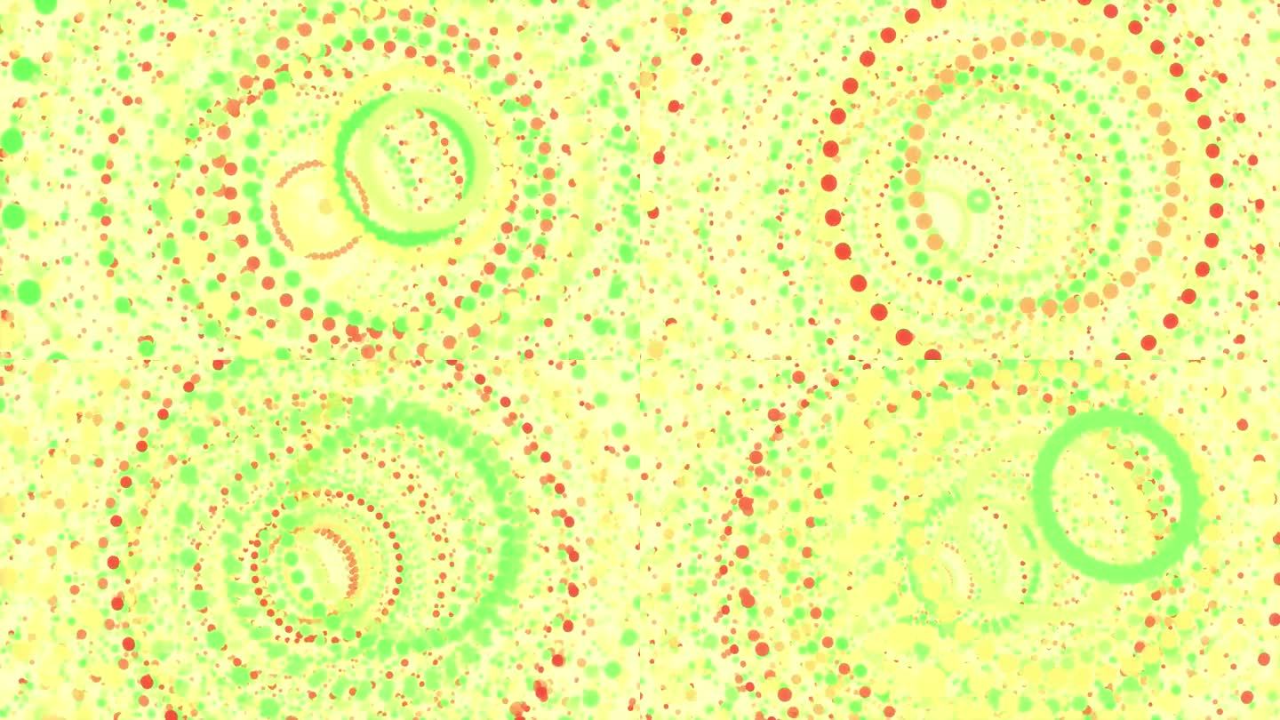 绿黄红漂亮的圆圈重叠令人印象深刻的设计。甜美的彩色环运动动画。可爱的颜色圆充满活力的行动创意背景。可