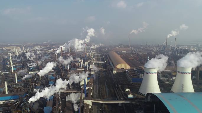 钢铁厂化工厂工业排放废气航拍4K合集