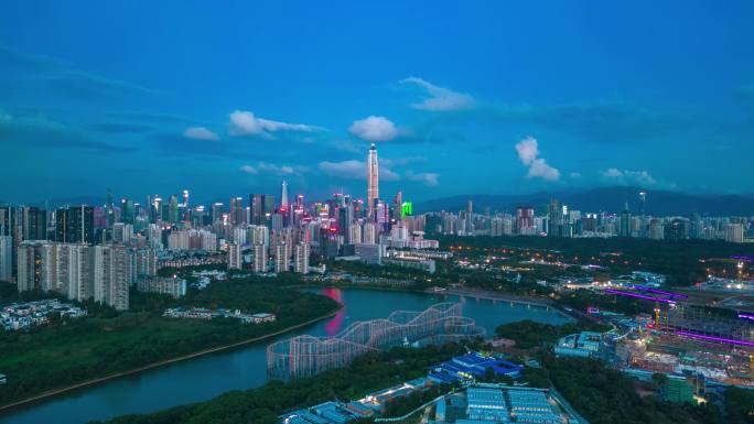 4K航拍深圳福田香蜜湖夜景延时