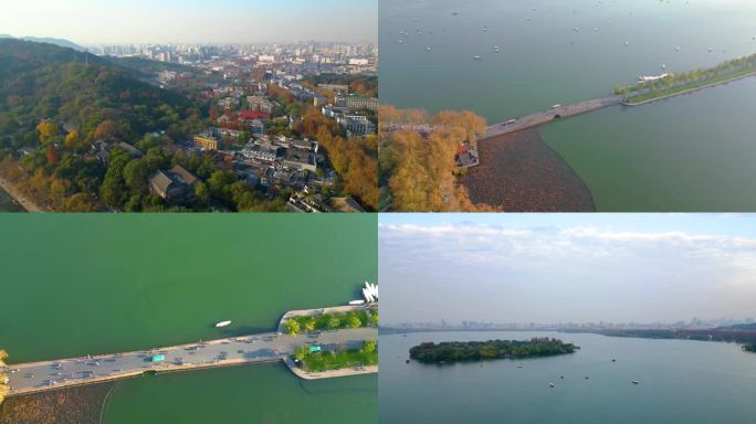 杭州西湖景区风景风光航拍大自然视频素材_
