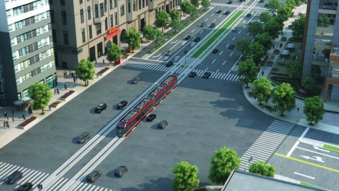 城市道路三维动画车辆行驶建筑