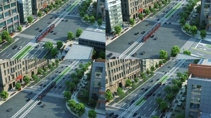 城市道路三维动画车辆行驶建筑