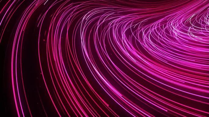 创意红粉色流点痕迹无缝背景。流畅明快的线条动态动画设计。漂浮的发光粒子跟踪背景环。