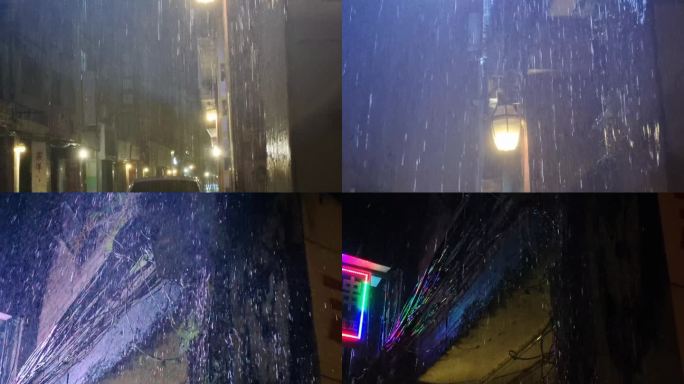 雨夜街灯伤感的雨夜视频街道大雨 大雨雨丝