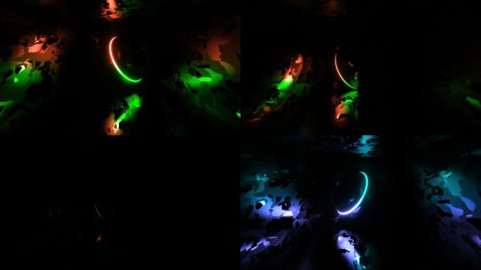 无缝循环动画霓虹灯效果在黑色背景上，运动的球体具有美丽的反射效果。视效。抽象循环背景。技术，VJ概念
