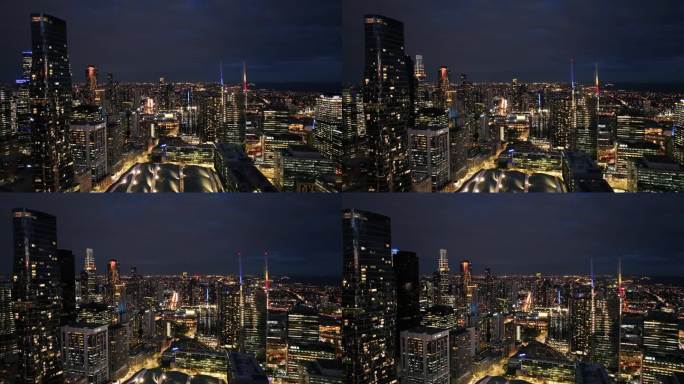 鸟瞰墨尔本市，维多利亚州，黄昏，澳大利亚