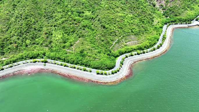 航拍广东惠州大亚湾海岸线绿道海景