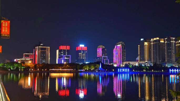 扬州西区明月湖五彩世界商圈灯光夜景