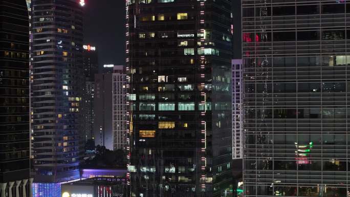 深圳福田区CBD建筑群夜景航拍