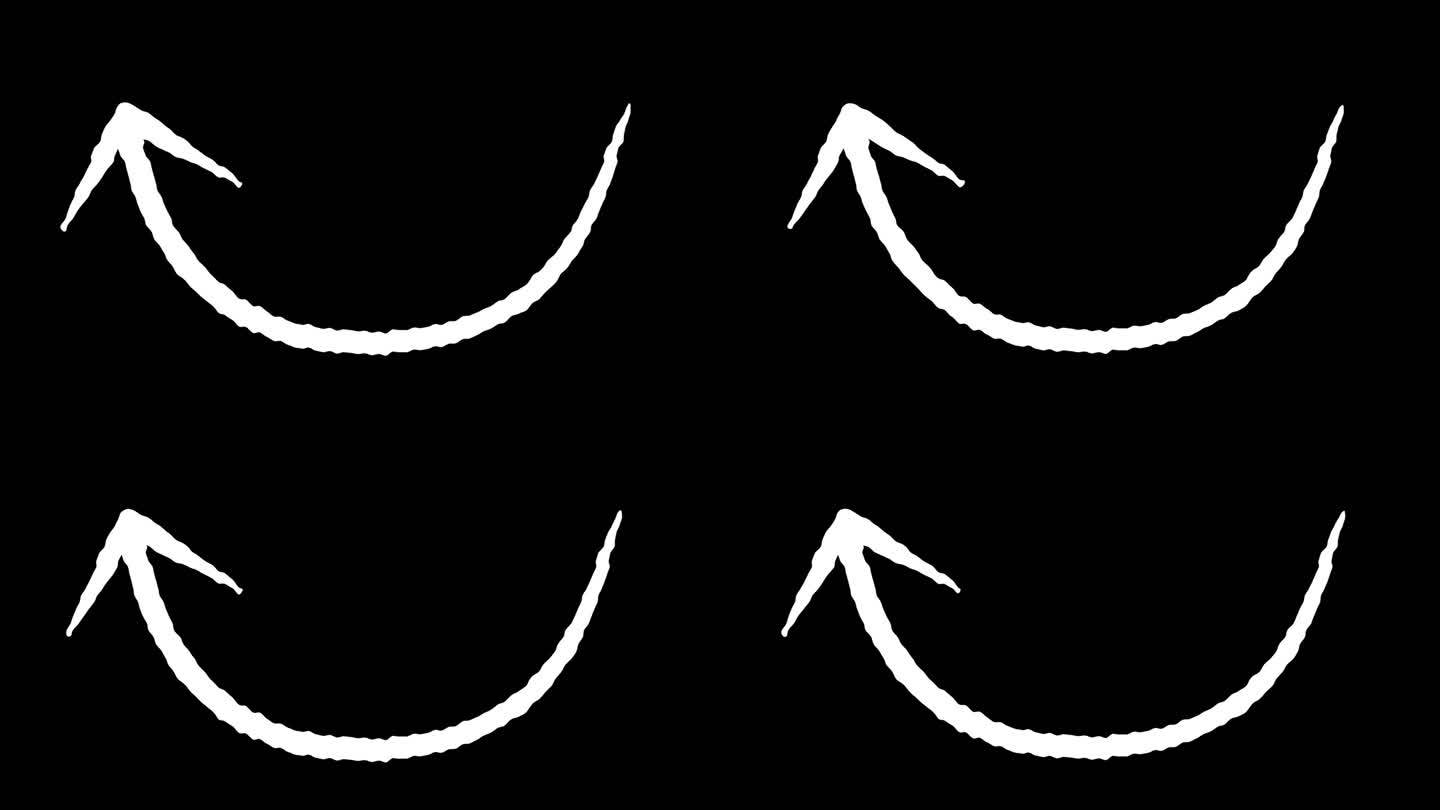 动画手箭头曲线孤立的黑色背景。具有摆动运动的弯曲直线箭头。