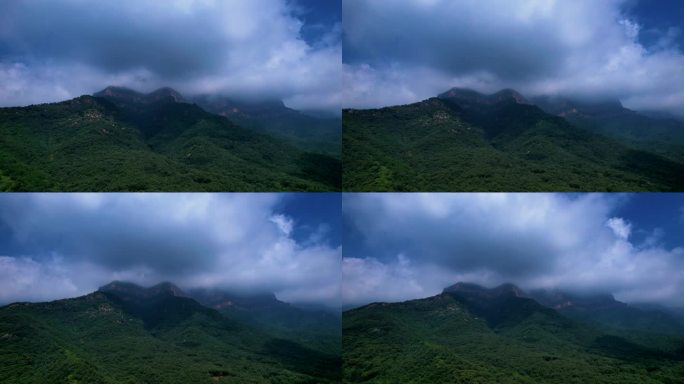 雨后云气蒸腾的大山航拍