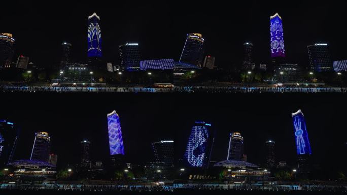 在上海黄浦江游船上实拍杨浦白玉兰广场夜景