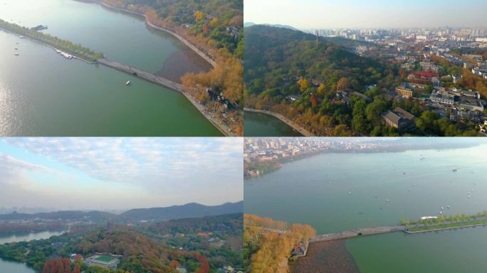 杭州西湖景区风景风光航拍大自然视频素材_