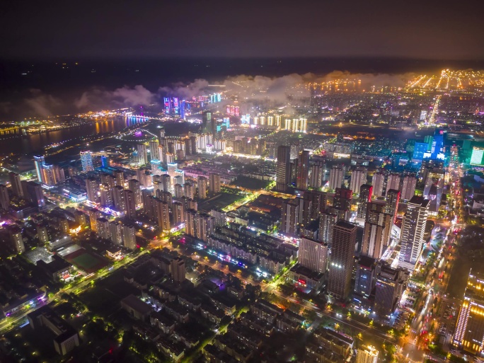 日照夜景云海航拍延时