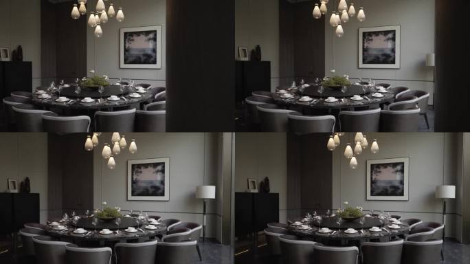 新中式餐厅圆桌餐桌和餐具