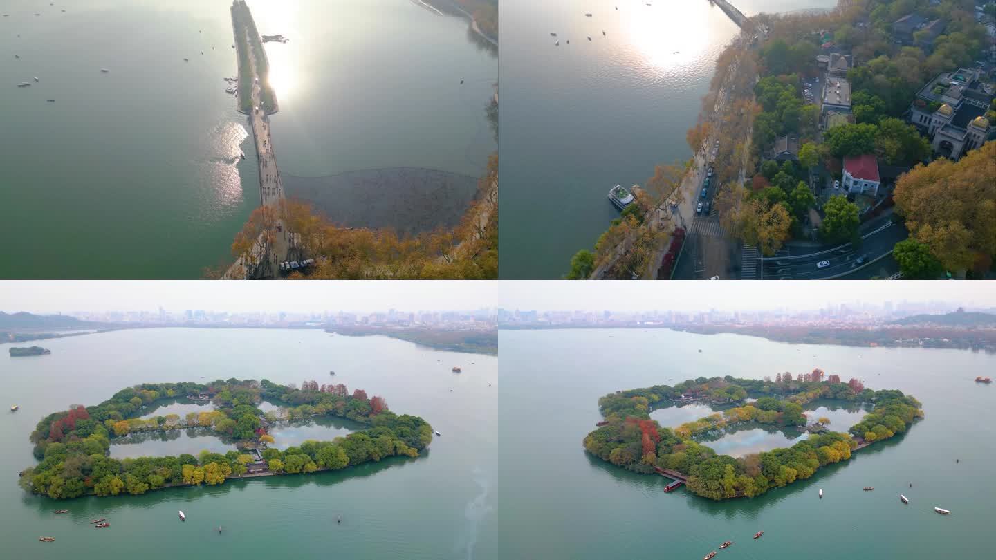 杭州西湖景区风景风光航拍大自然视频素材_