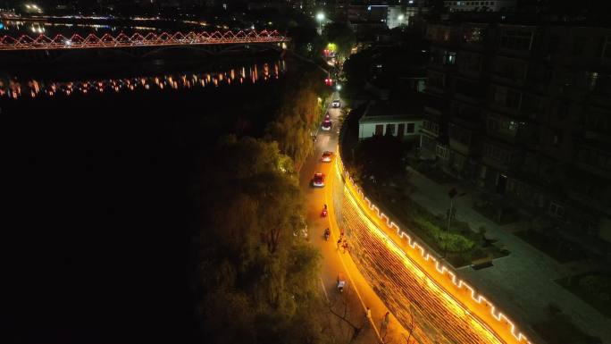 信阳古城墙浉河北路浉河南路夜景4K航拍