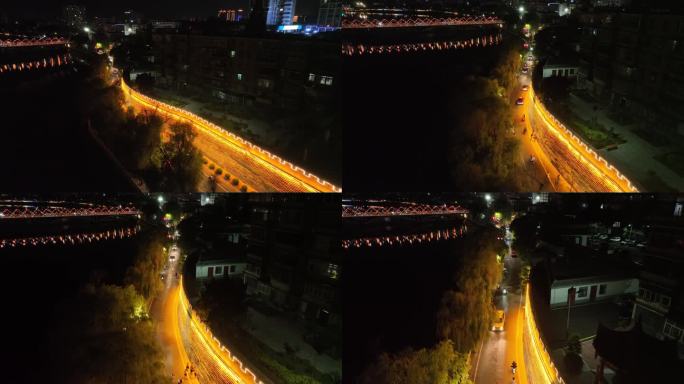 信阳古城墙浉河北路浉河南路夜景4K航拍