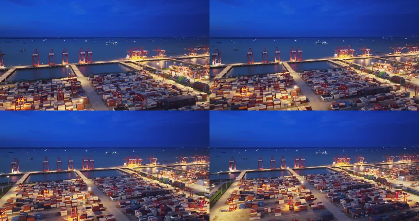 集装箱码头夜景航拍