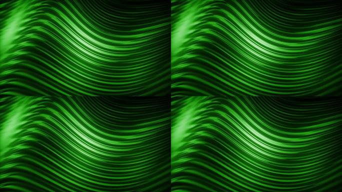 4K绿色抽象环路波。发光的颜色与软曲线条在运动股票视频。优雅的几何背景同步样条。