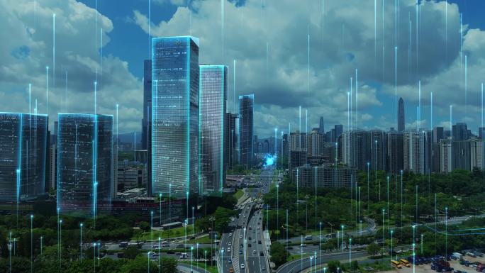大气科技城市光线穿梭实景合成