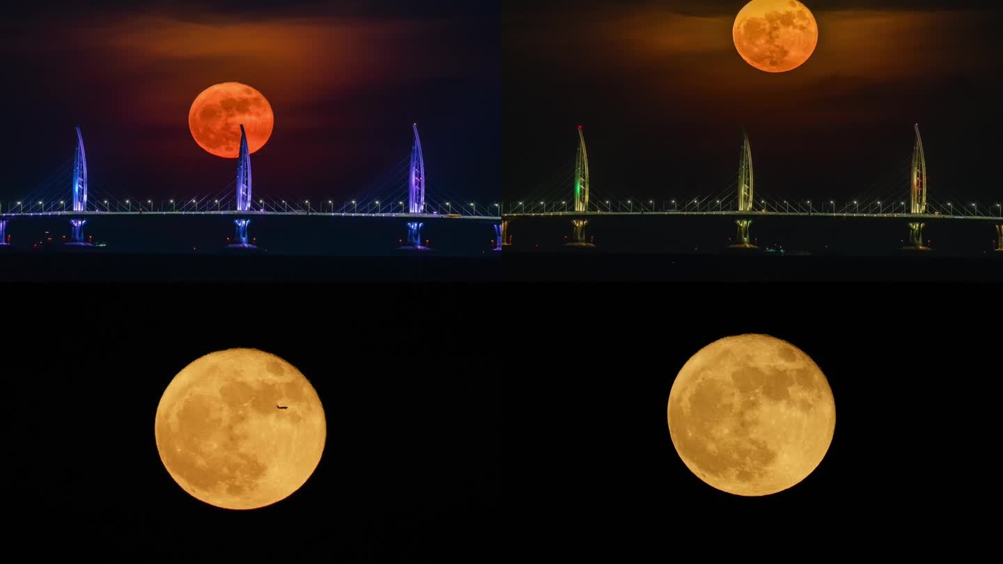 港珠澳大桥月升延时与飞机凌月-1080P
