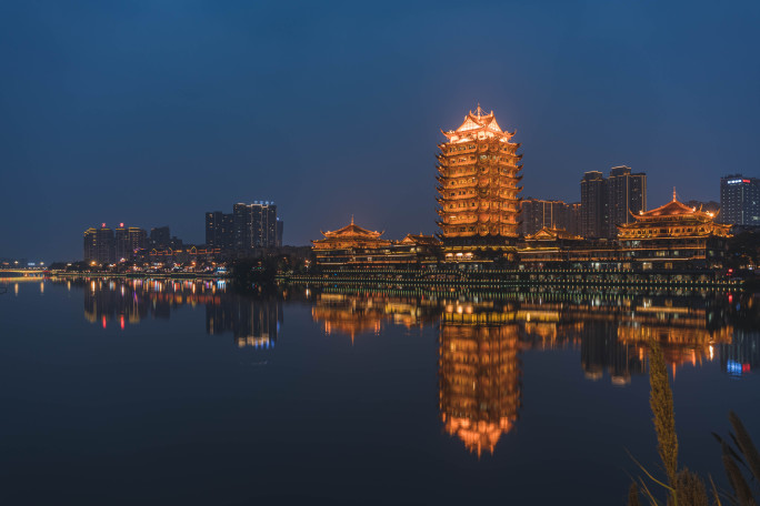 眉山远景楼日转夜延时