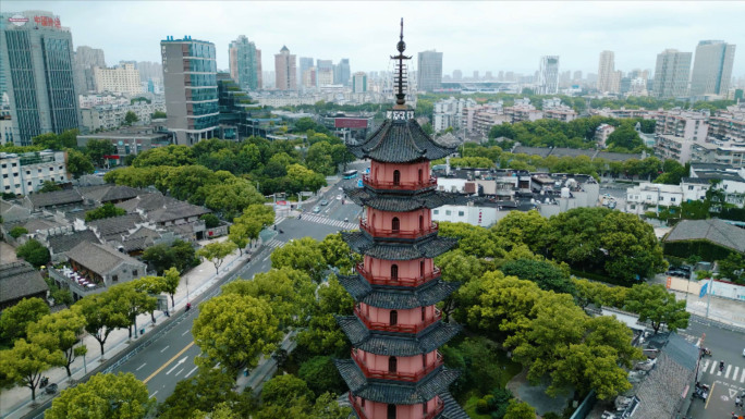 浙江宁波天封塔航拍海曙区地标城隍庙古建筑