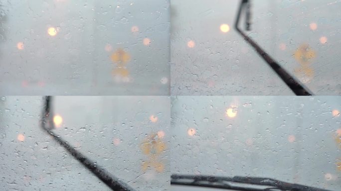 慢动作速度模糊的场景行驶时，通过挡风玻璃，汽车在交通堵塞时，在交通高峰期，在恶劣的阴雨天气，视力差，