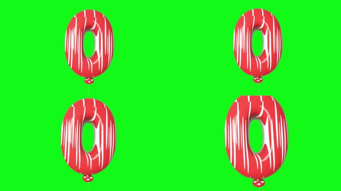 数字0。生日和周年庆典氦气球与绿色背景循环动画。