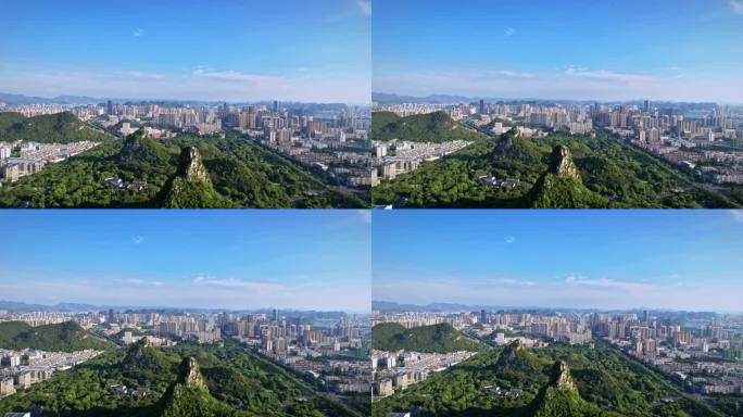 航拍广西柳州城市喀斯特风光