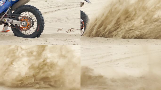 高清拍摄摩托车沙漠起步