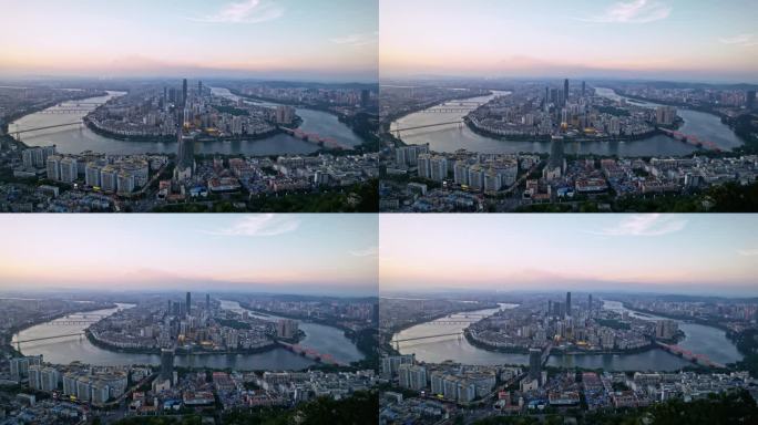 航拍广西柳州城市喀斯特风光