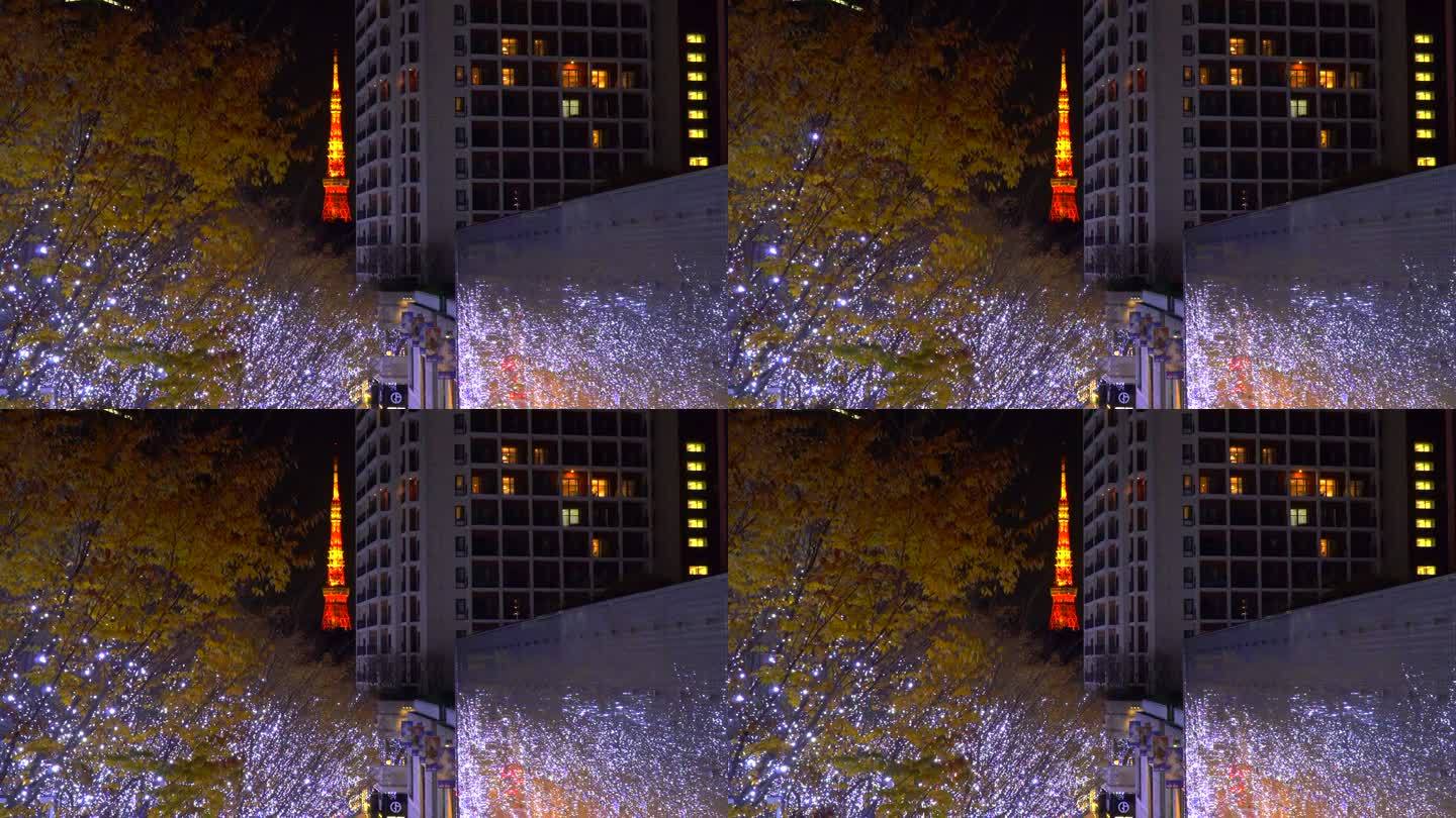 六本木屋酒坂和东京塔的圣诞彩灯