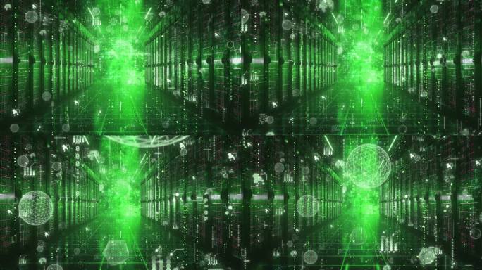 发光粒子与绿色数据中心未来的动画背景