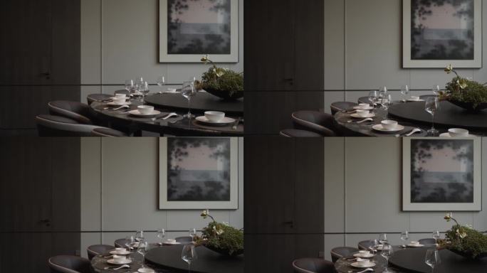 新中式餐厅圆桌餐桌和餐具