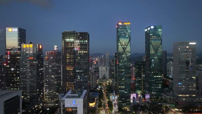 深圳福田区CBD建筑群夜景航拍