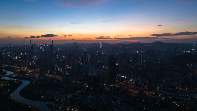 深圳罗湖日转夜夜景航拍延时