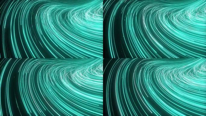 浮动绿松石发光粒子跟踪背景环。创意流点痕迹无缝背景。流畅明快的线条动态动画设计。
