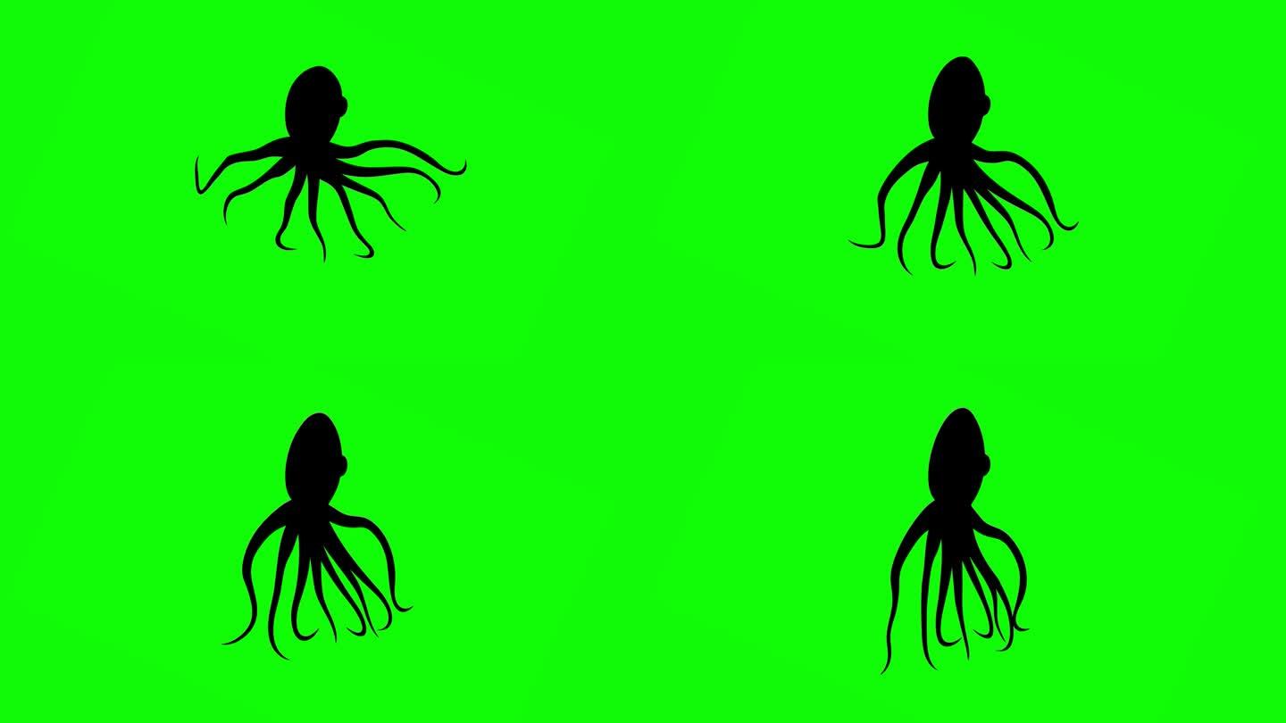 绿屏上的怪物章鱼动画。4K(色度键)。