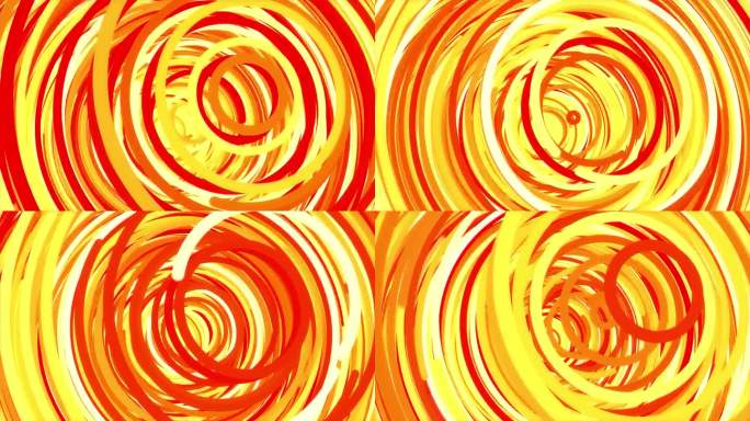 红橙黄彩色环主动运动动画。色彩圆润充满活力的行动创意背景。圆形彩色装置引人注目的背景。多色圆圈重叠令