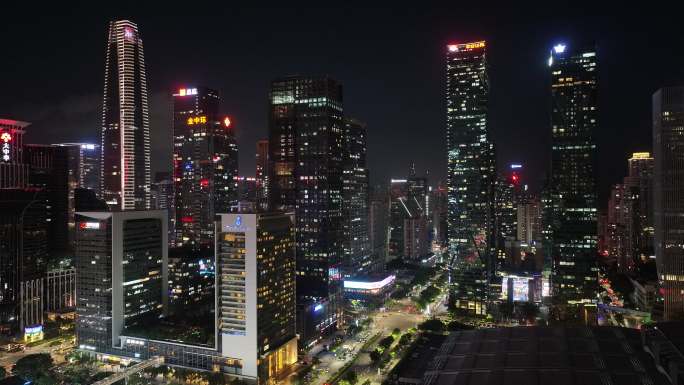 深圳福田区CBD建筑群夜景航拍