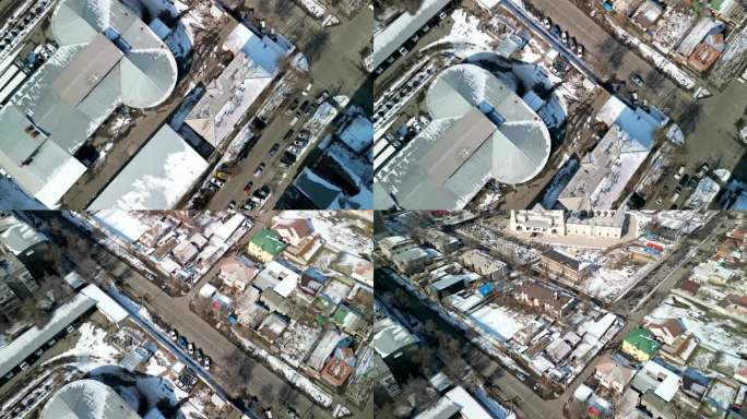 伊玛目萨拉赫西比什凯克中央清真寺，无人机从底部拍摄