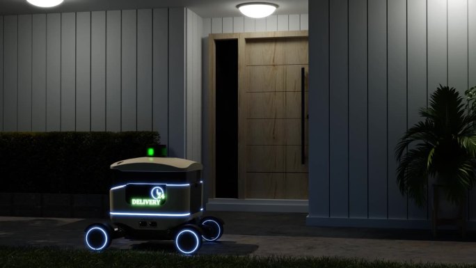 送餐机器人开车送餐到家门口，24小时不间断。