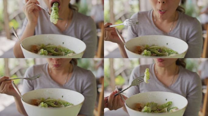 吃蔬菜沙拉视频素材素食主义者吃素