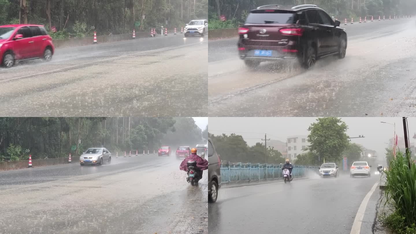 公路暴雨倾盆滂沱大雨乡村公路雨景农村下雨