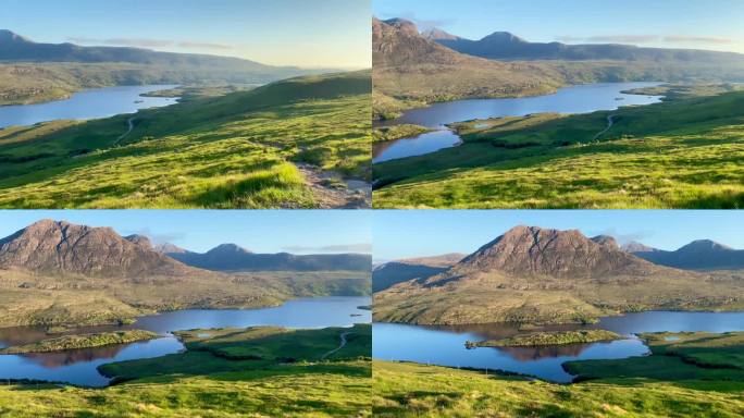 潘横跨苏格兰高地，风景如画的山脉，湖泊，峡谷，Assynt Coigach