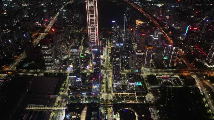 深圳福田区CBD建筑群夜景航拍