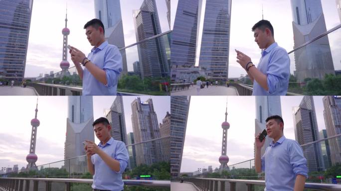 上海街头打电话男子 青年人城市生活 手机